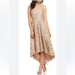 Belle Badgley Mischka Ava Embellished Sequin Lace High Low Dress